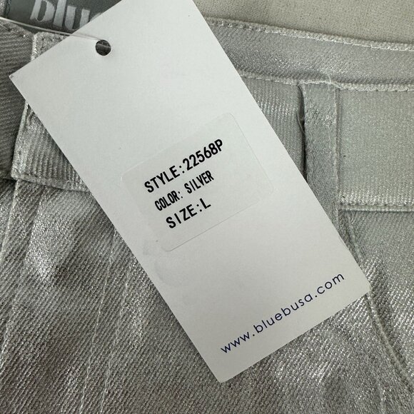 Metallic Silver Pants By Blue B. Collection Size L Cotton/Spandex Blend - Picture 5 of 6